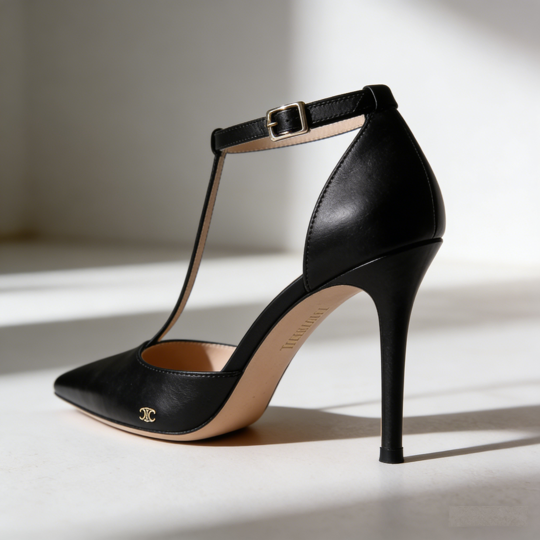 Lumiere T-Strap: The Timeless Black Leather Stiletto Heels