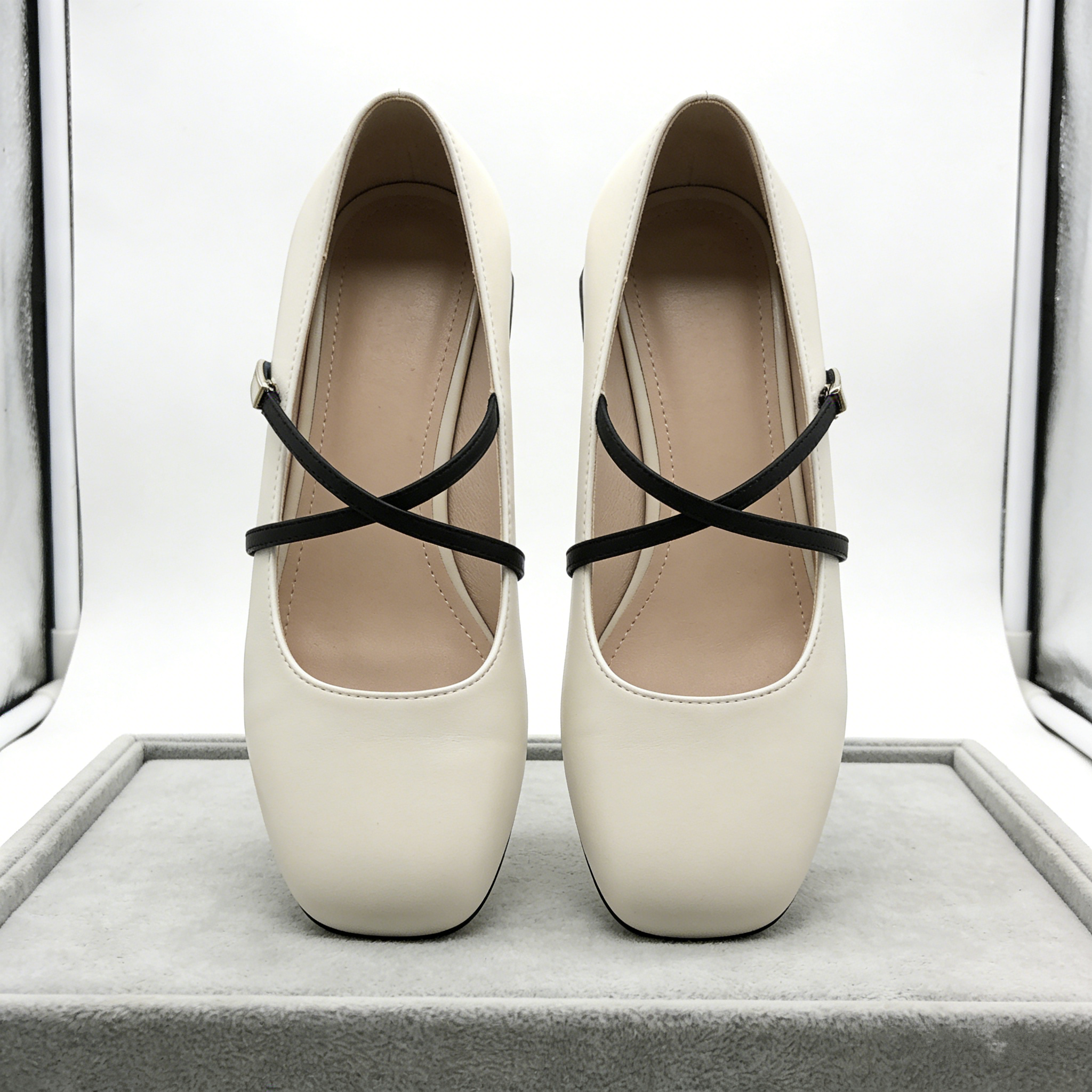 CrissCross Grace: The Ivory Leather Mary Jane Block Heels