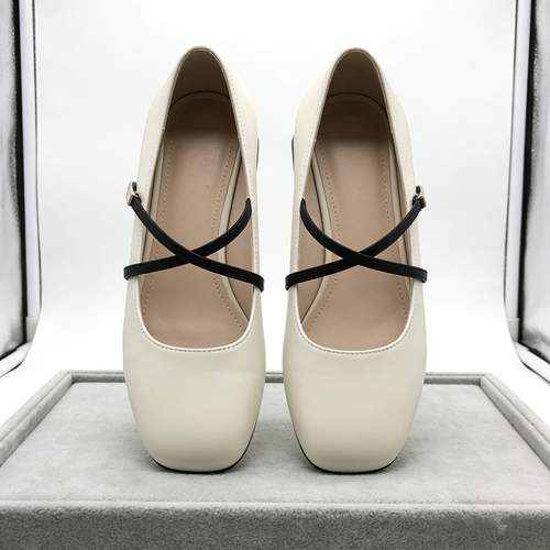 CrissCross Grace: The Ivory Leather Mary Jane Block Heels