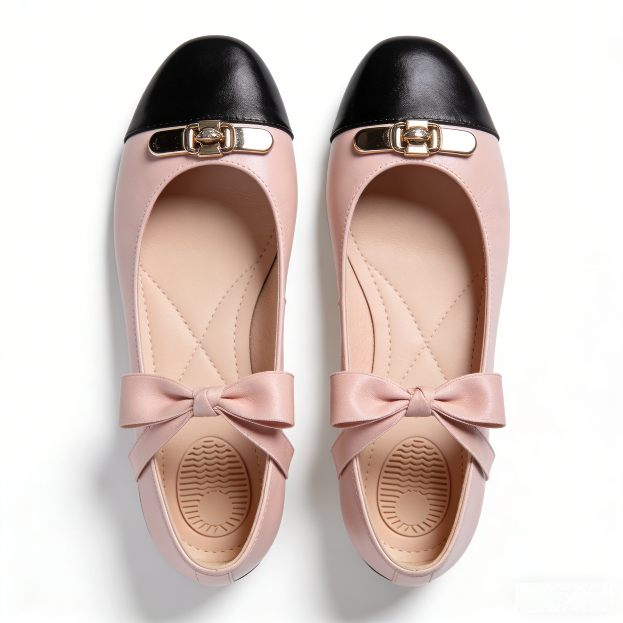 Coquette Bow Cap-Toe: The Blush Leather Two-Tone Mary Jane Flats